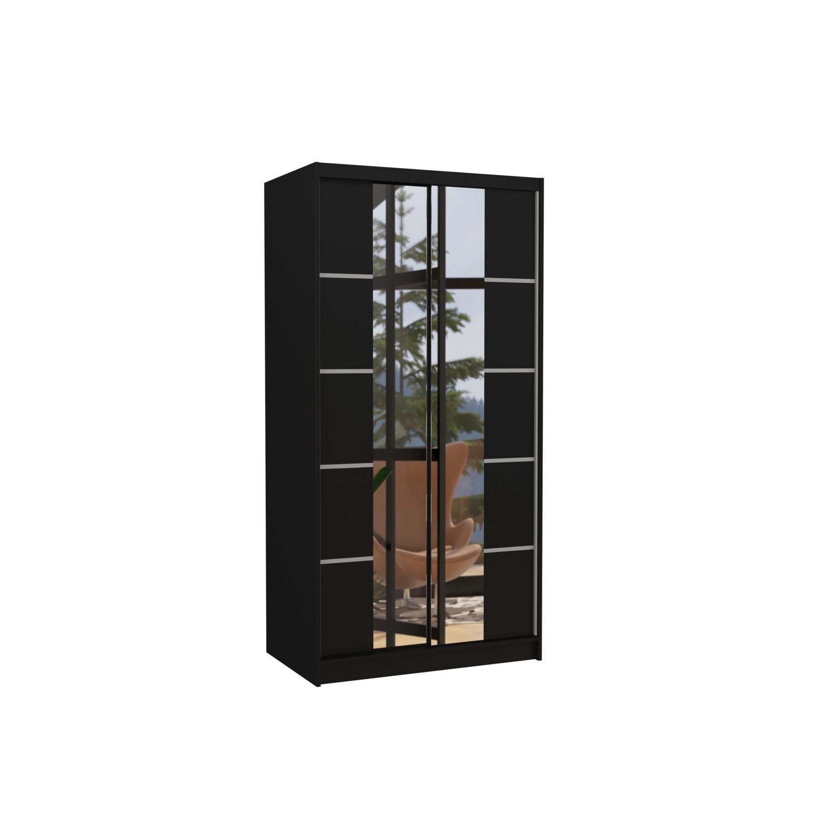 Sliding wardrobe with mirror KSAWER 100 black ADRK