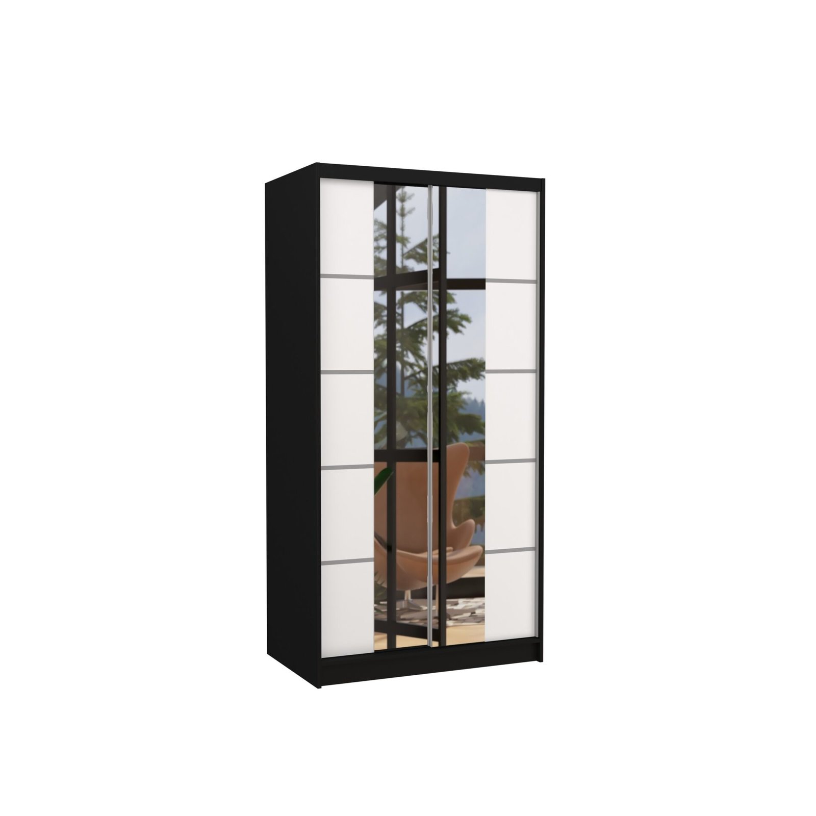 Sliding wardrobe with mirror KSAWER 100 black/white ADRK