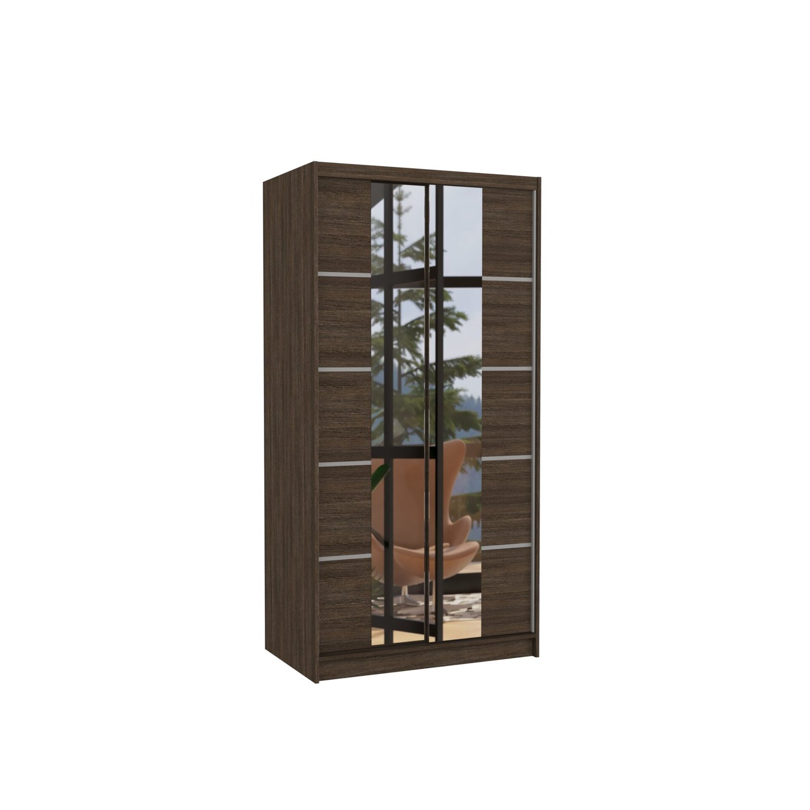 Sliding wardrobe with mirror KSAWER 100 chocolate color ADRK