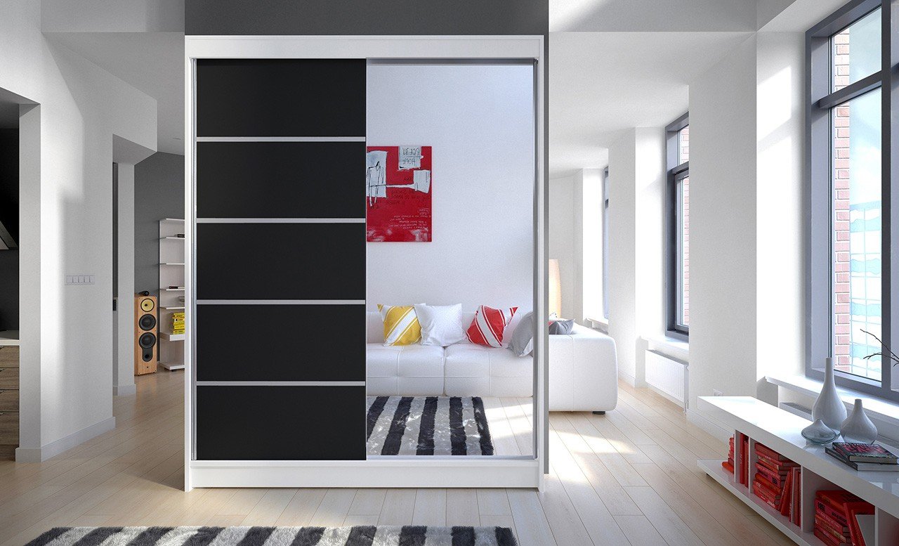Sliding wardrobe with mirror LIMBO 150 white/black ADRK - Image 2