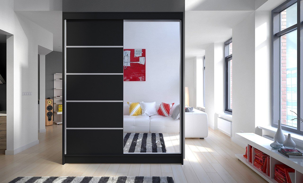 Sliding wardrobe with mirror LIMBO 150 black ADRK - Image 2