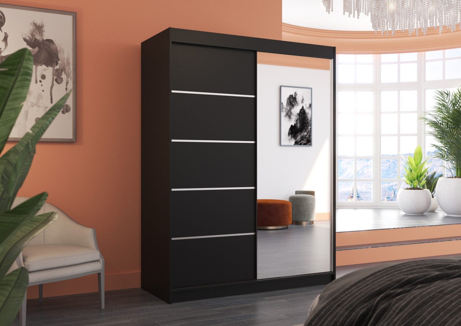 Sliding wardrobe with mirror LIMBO 150 black ADRK - Image 3