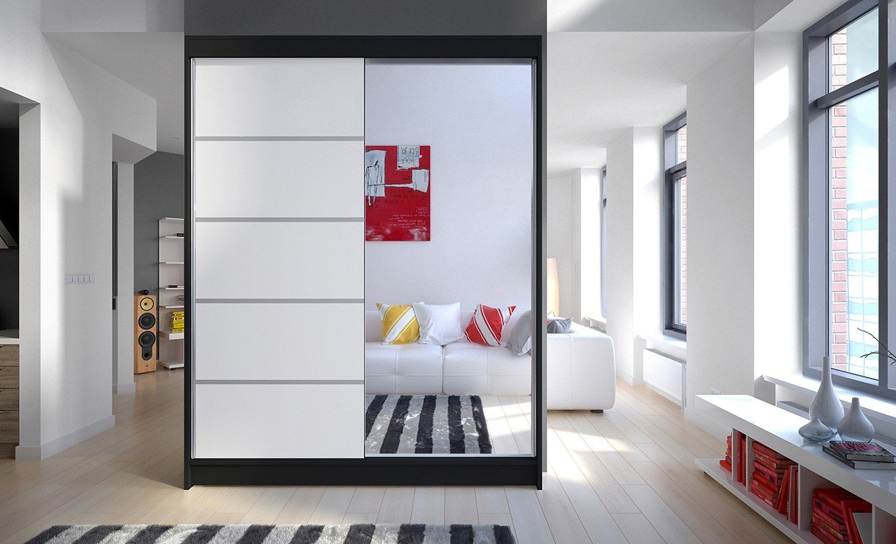 Sliding wardrobe with mirror LIMBO 150 black/white ADRK - Image 2