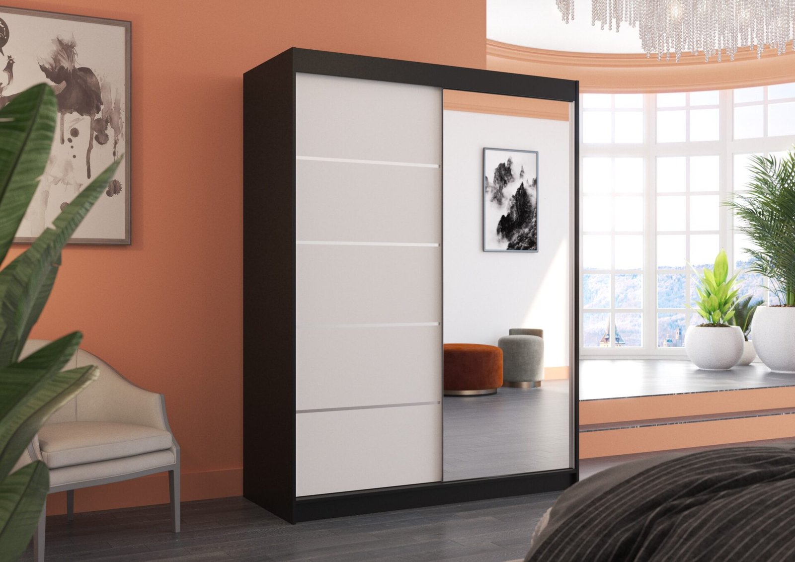 Sliding wardrobe with mirror LIMBO 150 black/white ADRK - Image 3