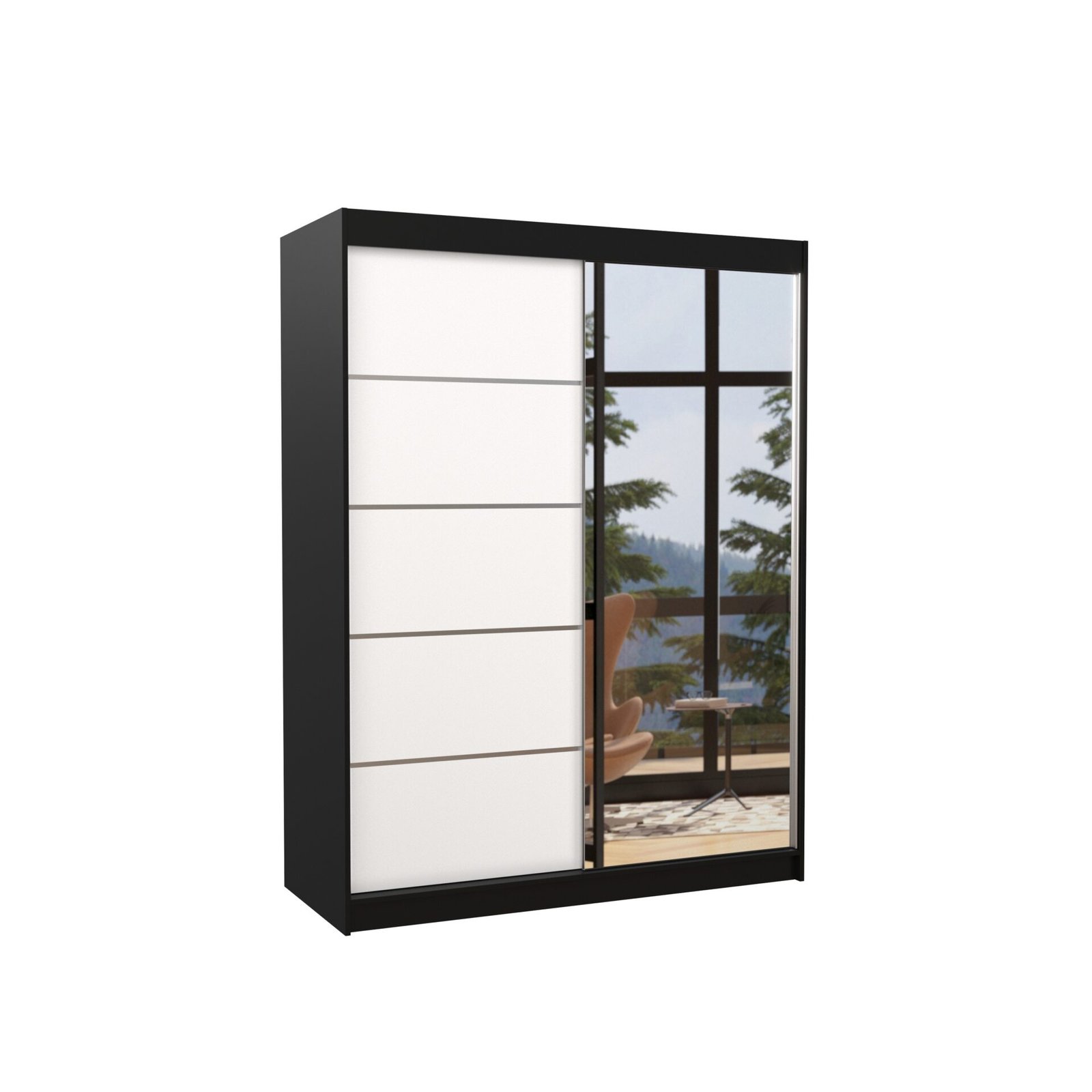 Sliding wardrobe with mirror LIMBO 150 black/white ADRK