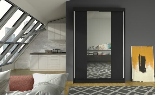 Sliding wardrobe with mirror MARVIN 120 black ADRK
