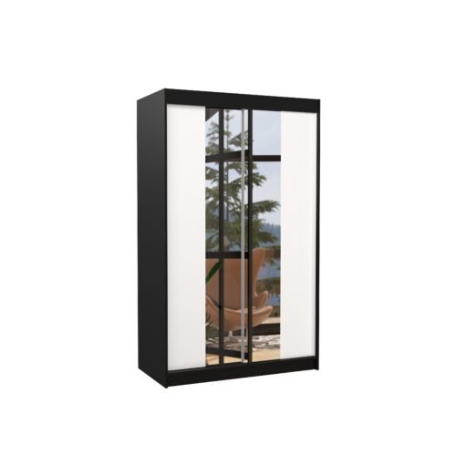 Sliding wardrobe with mirror MARVIN 120 black/white ADRK