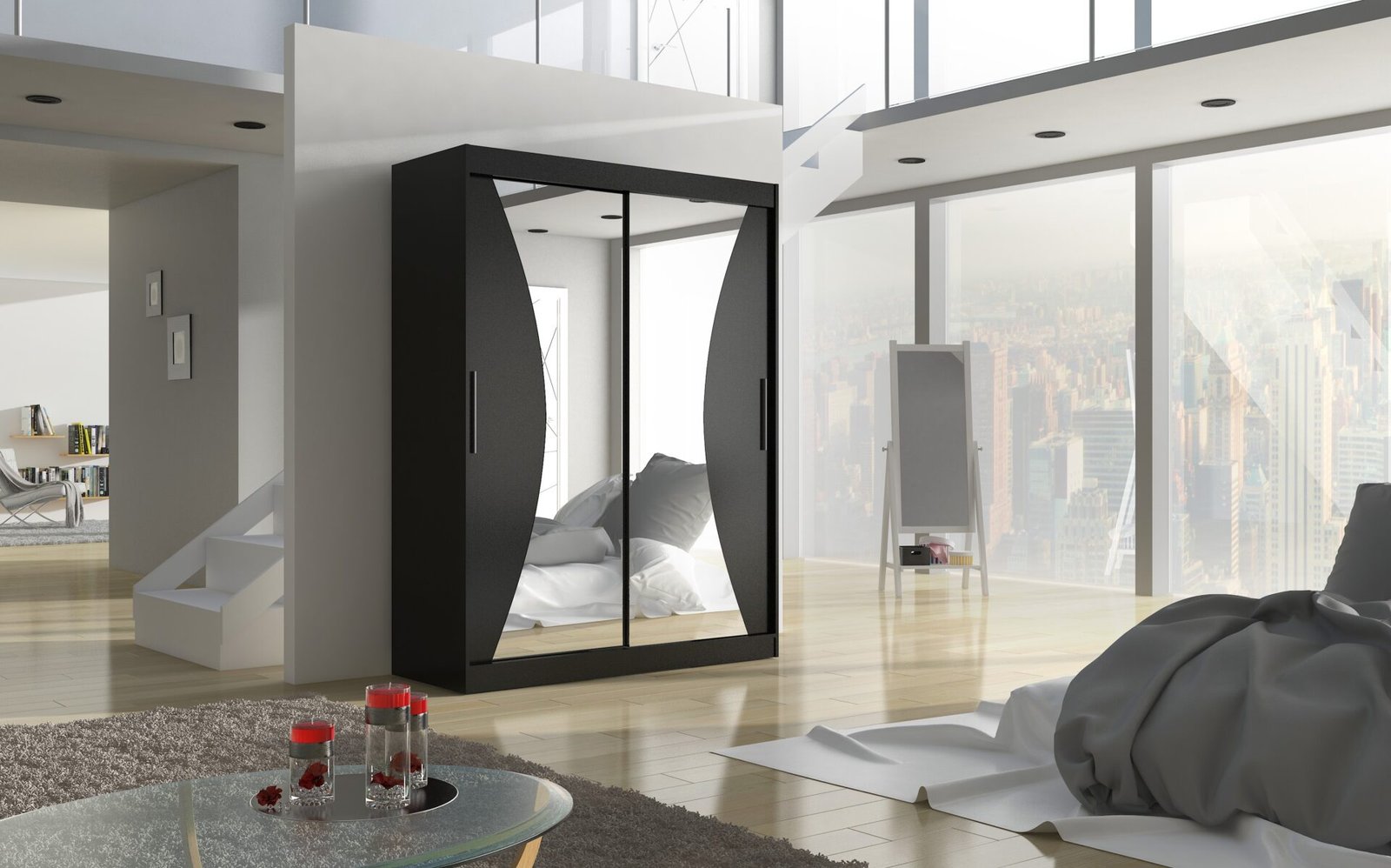 Sliding wardrobe with mirror MAX 150 black ADRK - Image 2