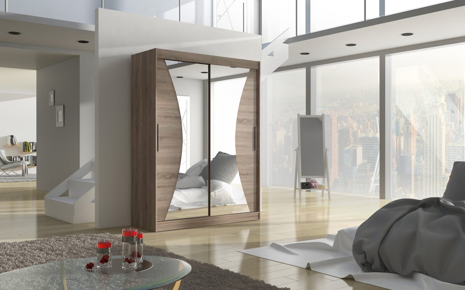 Sliding wardrobe with mirror MAX 150 Truffle ADRK - Image 2