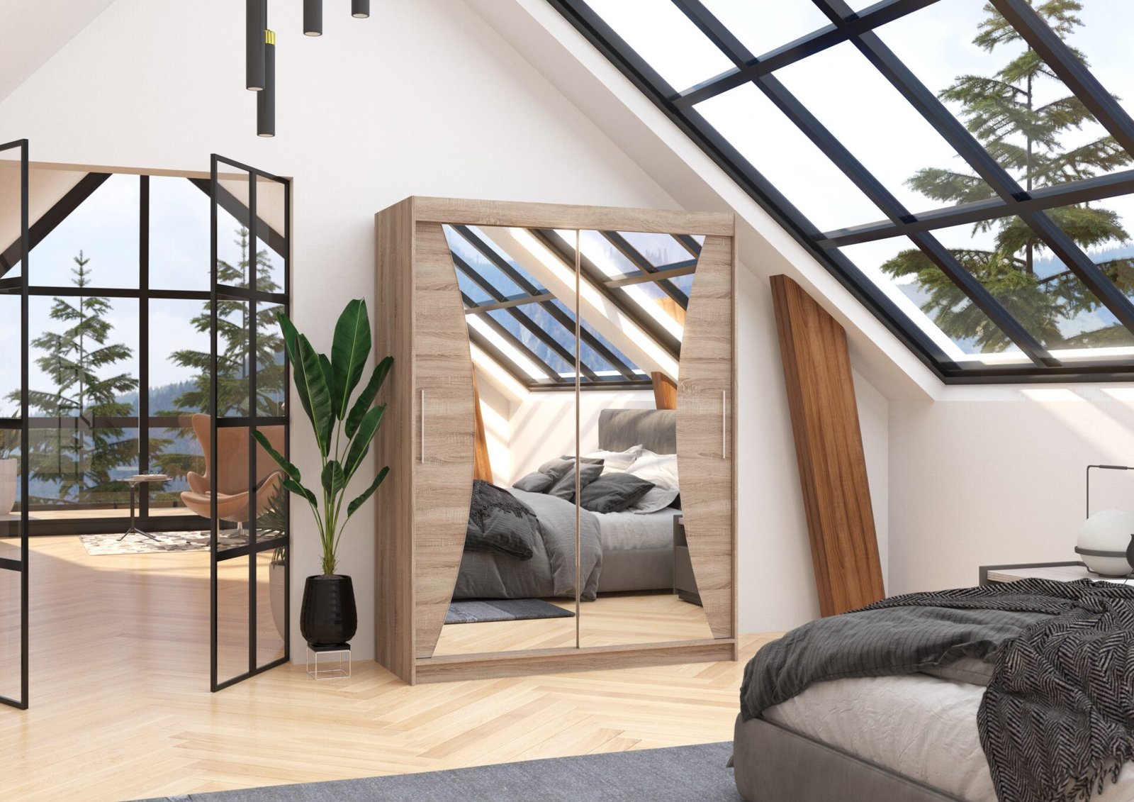 Sliding wardrobe with mirror MAX 150 Truffle ADRK - Image 3
