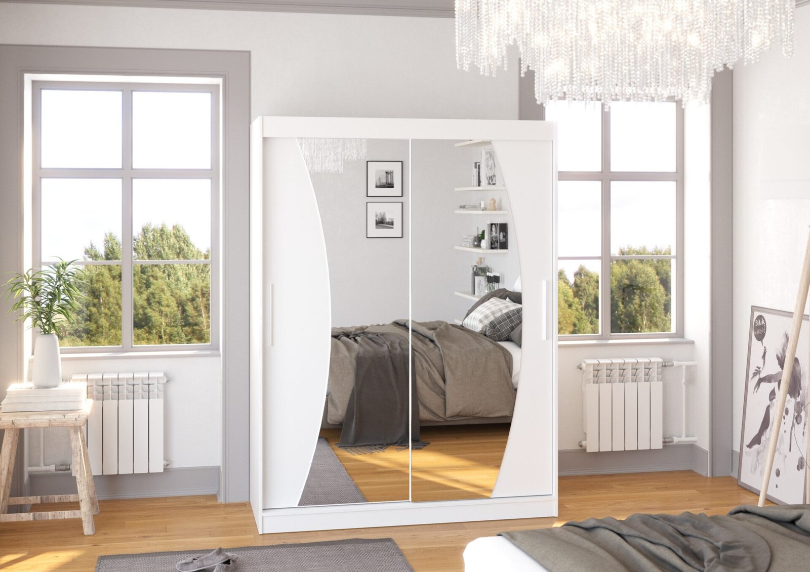 Sliding wardrobe with mirror MODESTO 150 white ADRK - Image 3