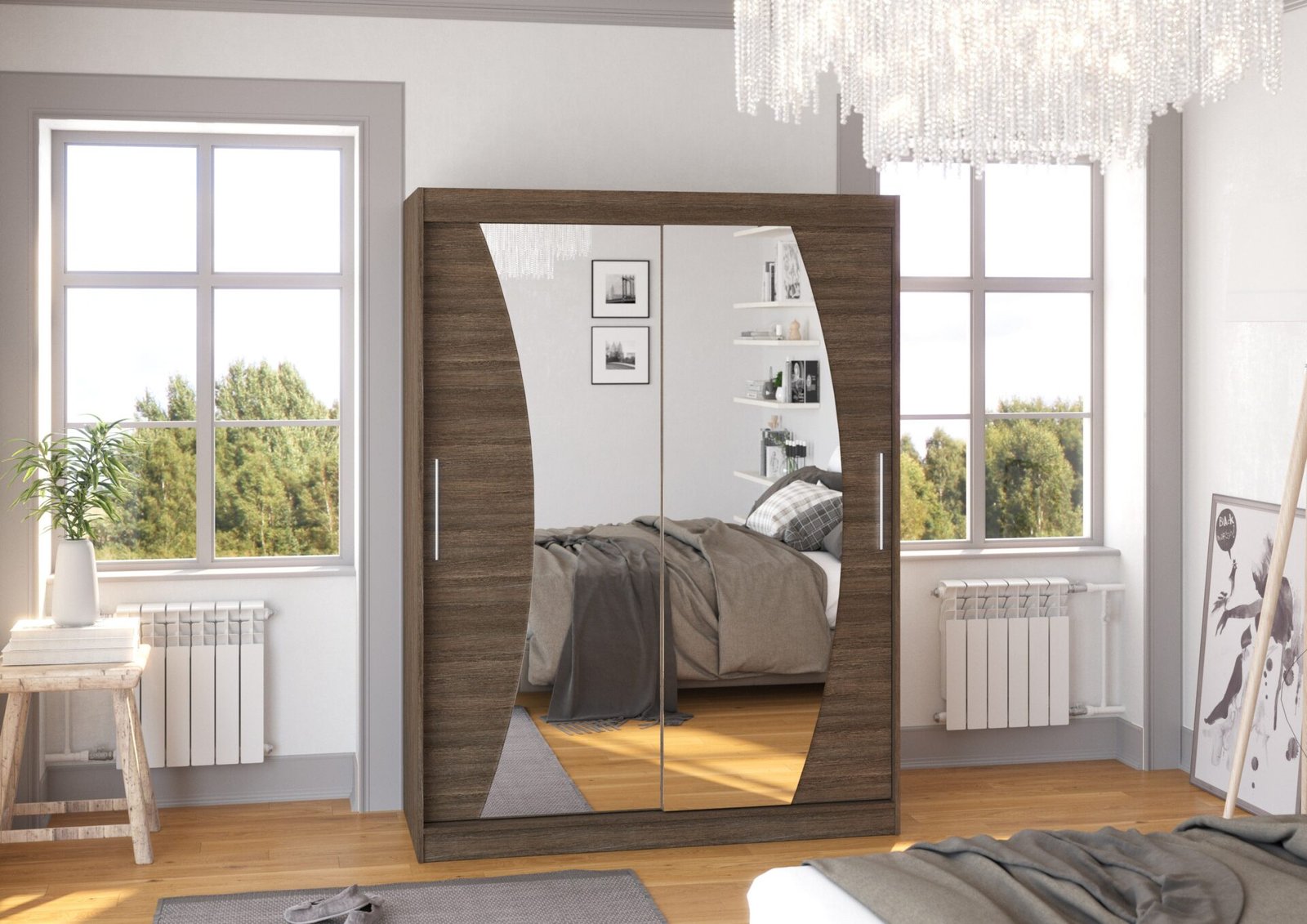 Sliding wardrobe with mirror MODESTO 150 chocolate color ADRK - Image 3