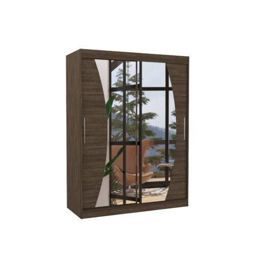 Sliding wardrobe with mirror MODESTO 150 chocolate color ADRK