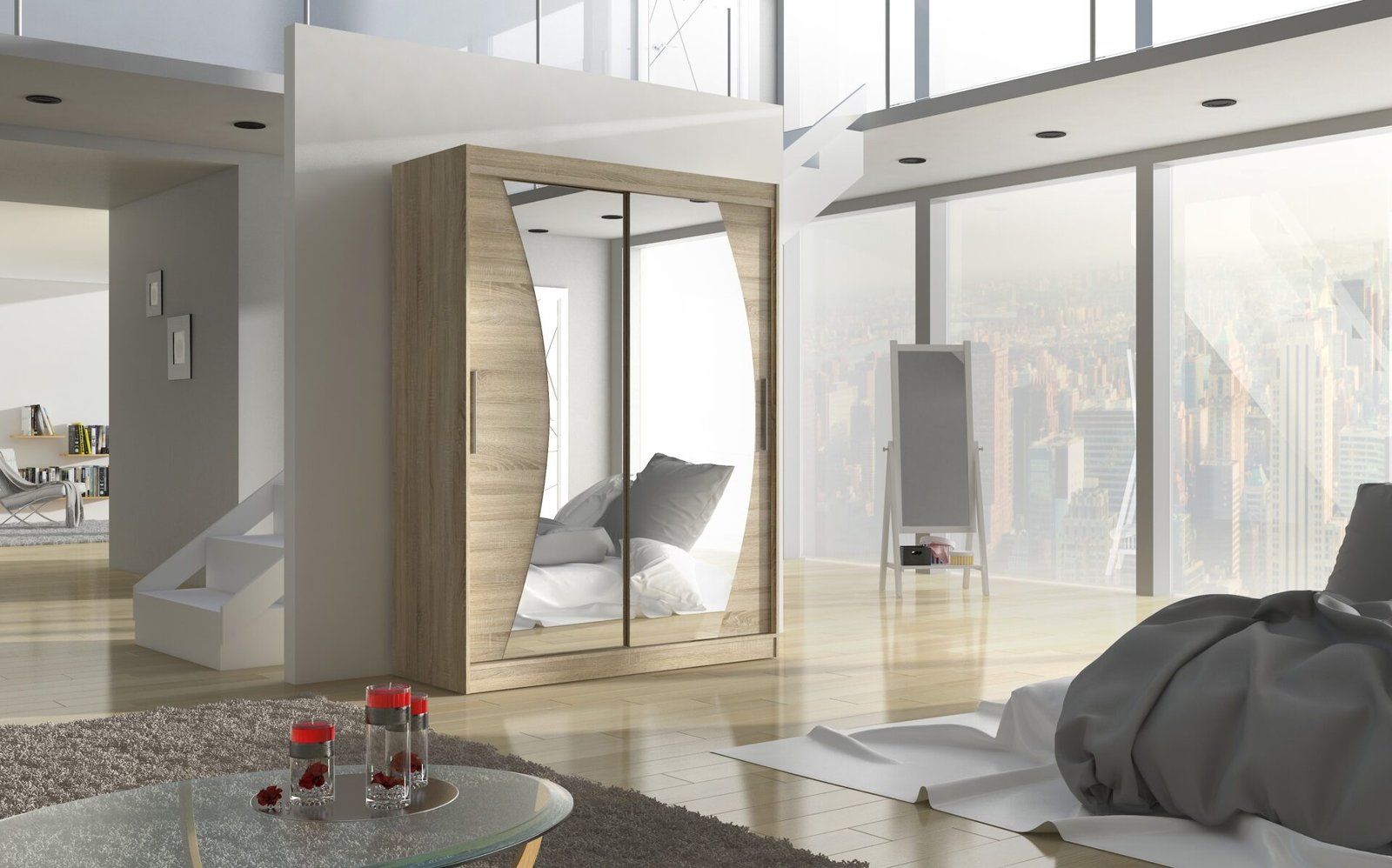 Sliding wardrobe with mirror MODESTO 150 Sonoma ADRK - Image 2