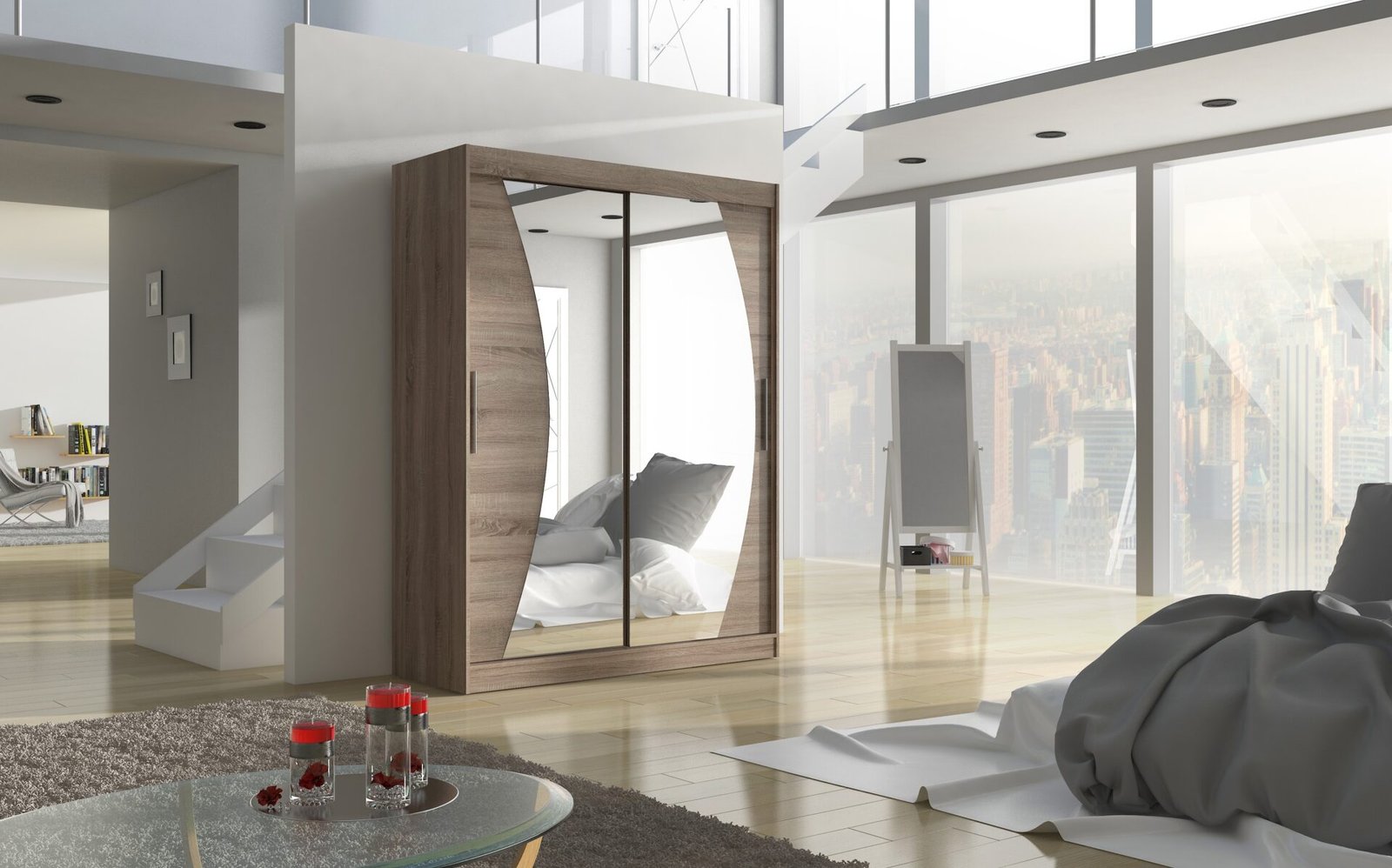 Sliding wardrobe with mirror MODESTO 150 Truffle ADRK - Image 2