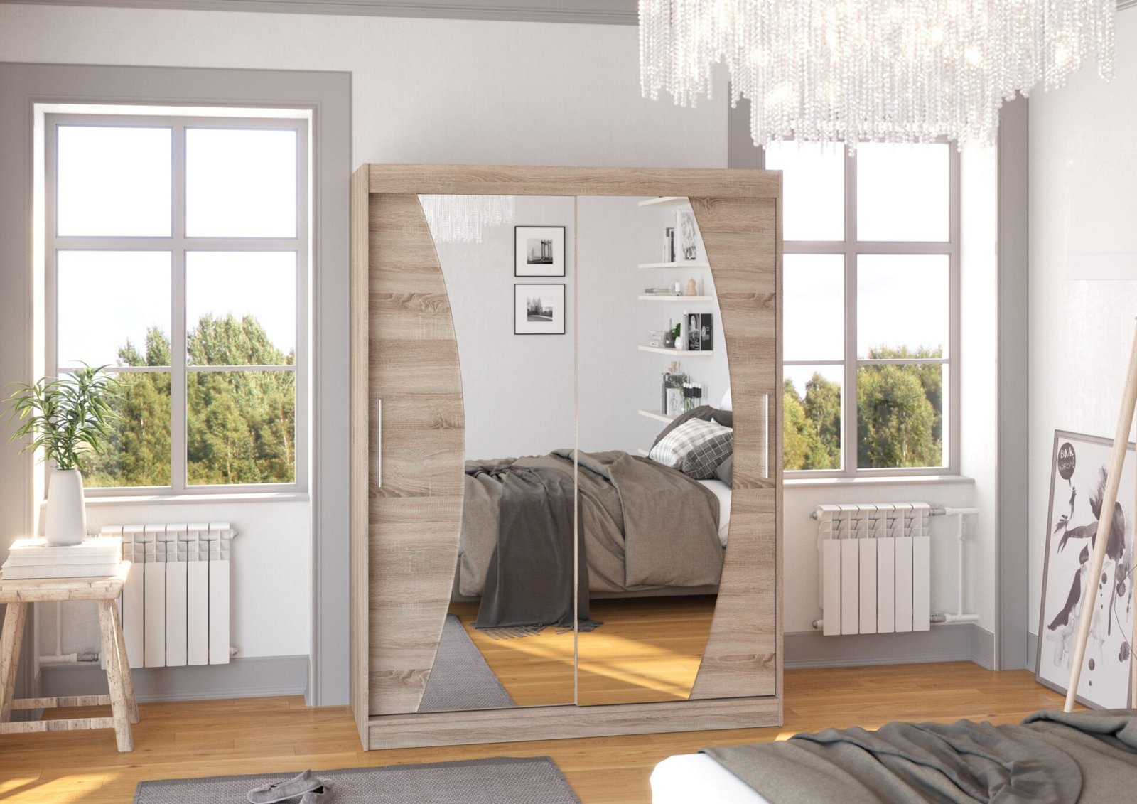 Sliding wardrobe with mirror MODESTO 150 Truffle ADRK - Image 3
