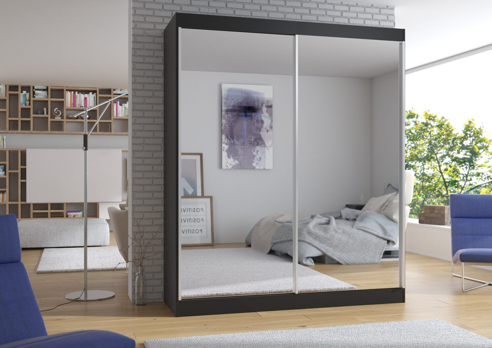 Sliding wardrobe with mirror MORGAN 180 black ADRK - Image 2