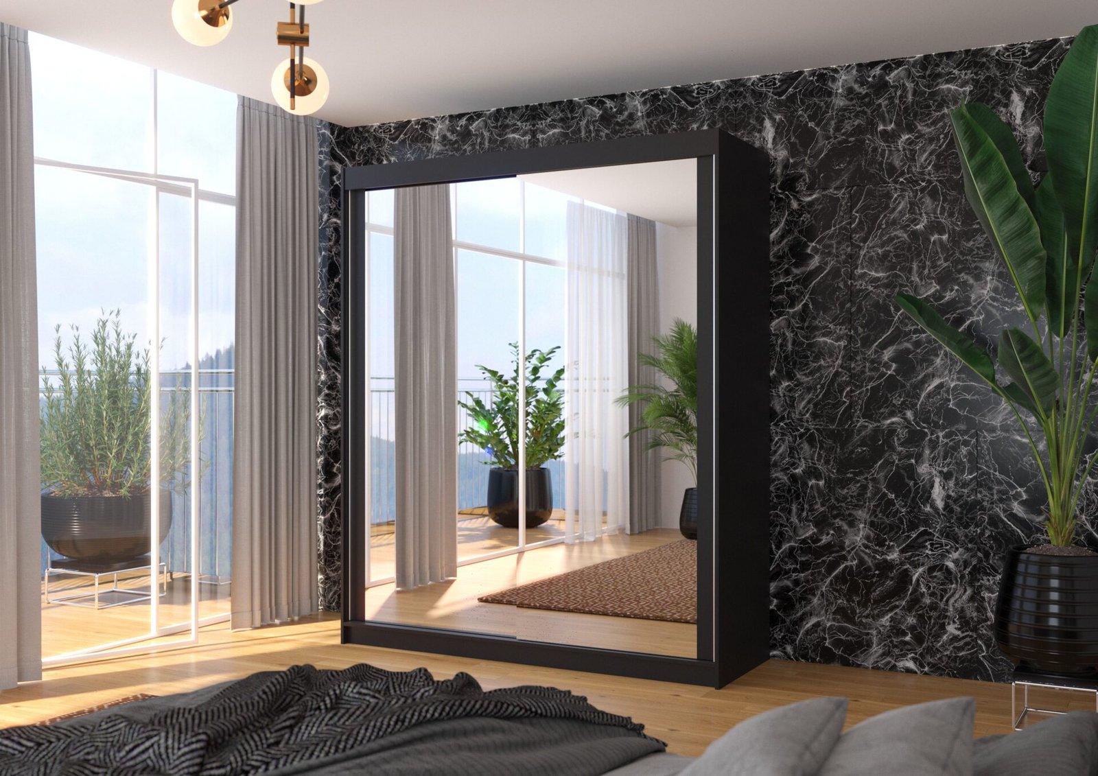 Sliding wardrobe with mirror MORGAN 180 black ADRK - Image 3