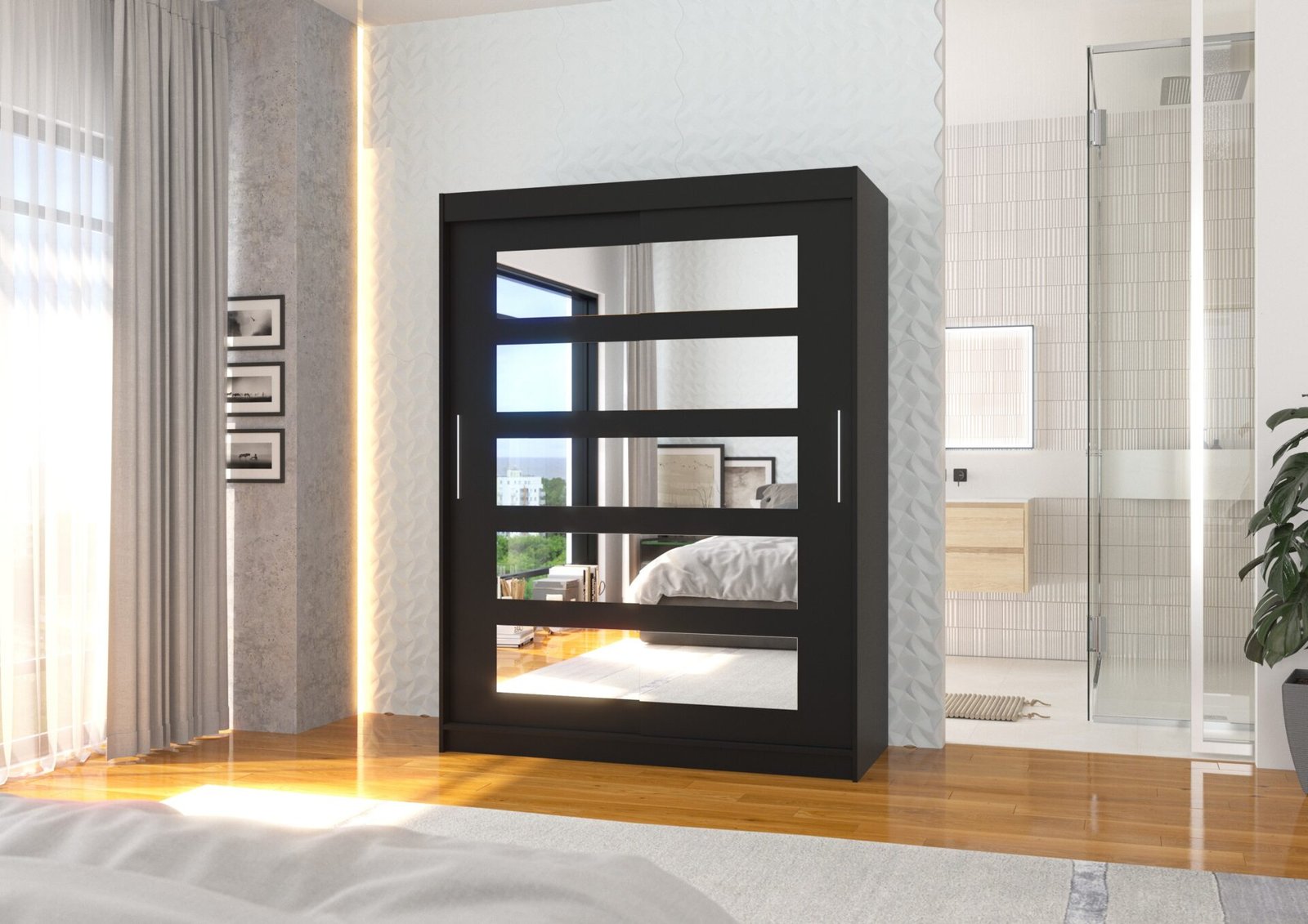 Sliding wardrobe with mirror MURANI 150 black ADRK - Image 2
