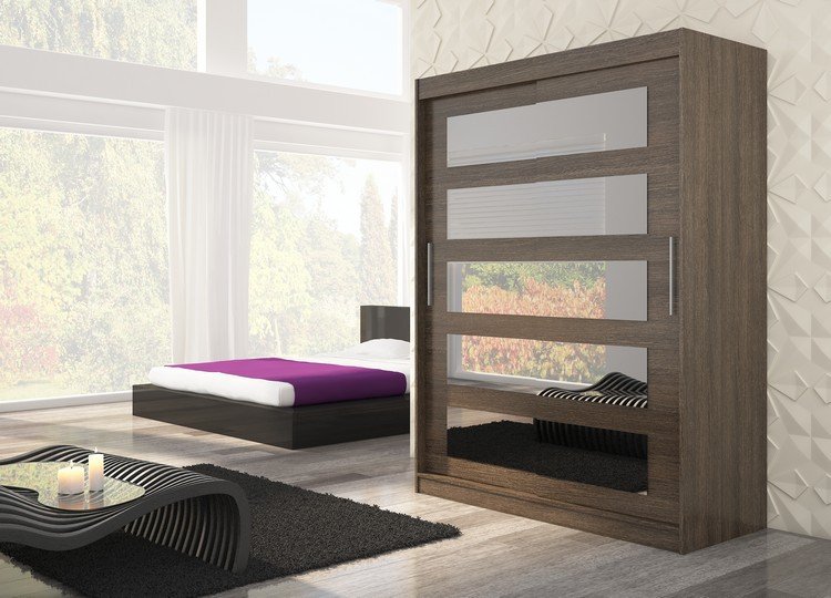 Sliding wardrobe with mirror MURANI 150 chocolate color ADRK - Image 2