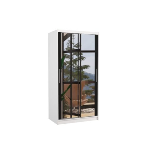 Sliding wardrobe with mirror NEVIO 100 white/black ADRK