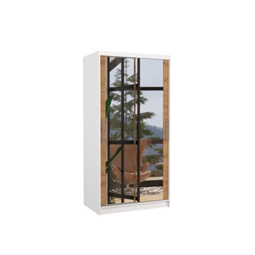 NEVIO 100 sliding wardrobe with mirror, white/artisan, ADRK