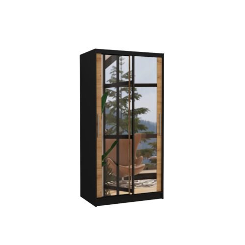NEVIO 100 sliding wardrobe with mirror, black/artisan, ADRK