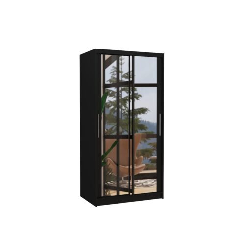 Sliding wardrobe with mirror NEVIO 100 black ADRK