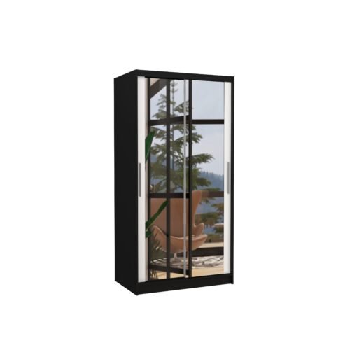 Sliding wardrobe with mirror NEVIO 100 black/white ADRK