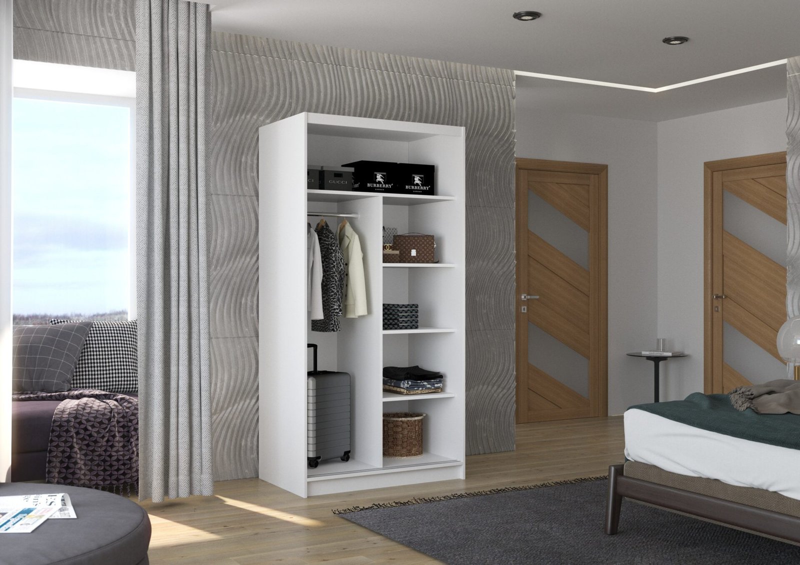 Sliding wardrobe with mirror NEVIO 100 chocolate color ADRK - Image 3