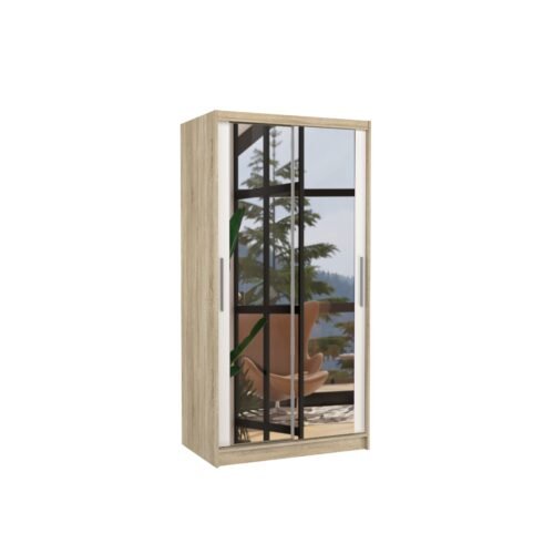 Sliding wardrobe with mirror NEVIO 100 Sonoma/White ADRK