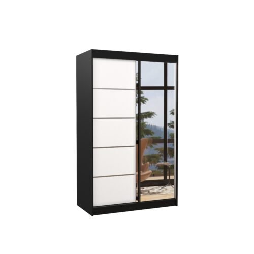 Sliding wardrobe with mirror NICEA 120 black/white ADRK