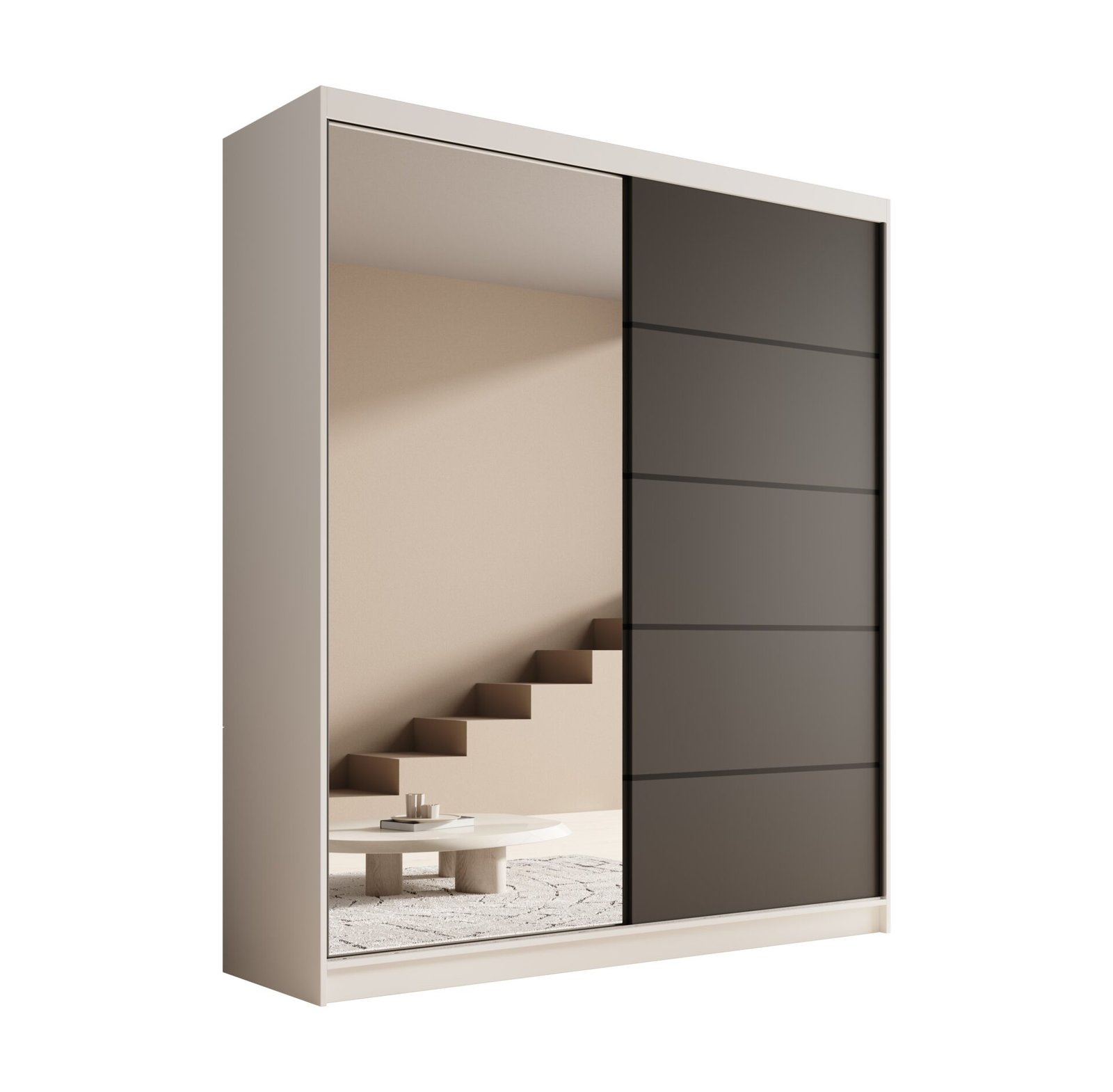 Nico 180 sliding wardrobe with mirror, white/black, ADRK