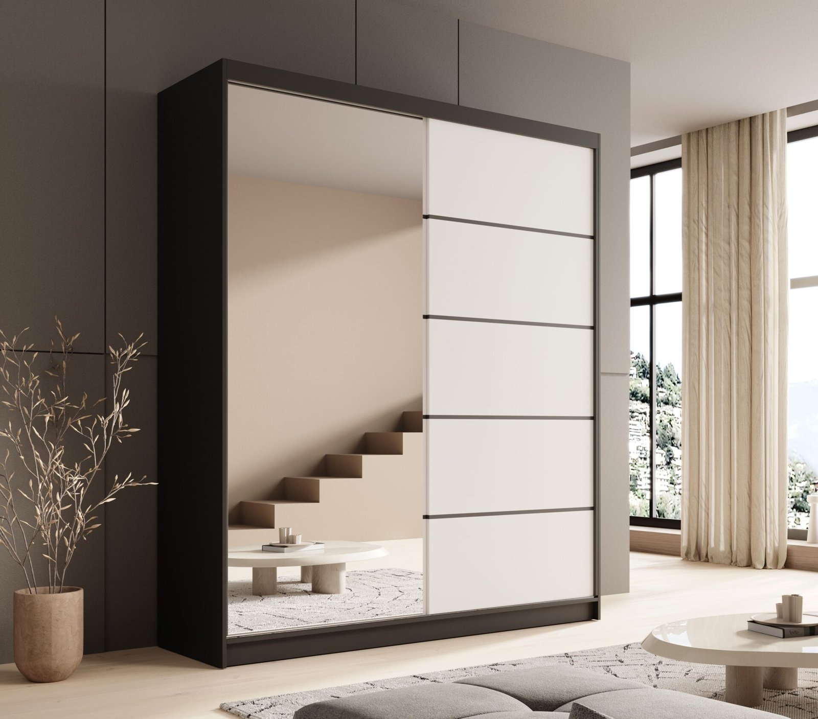 Nico 180 black and white sliding wardrobe with mirror, ADRK - Image 2