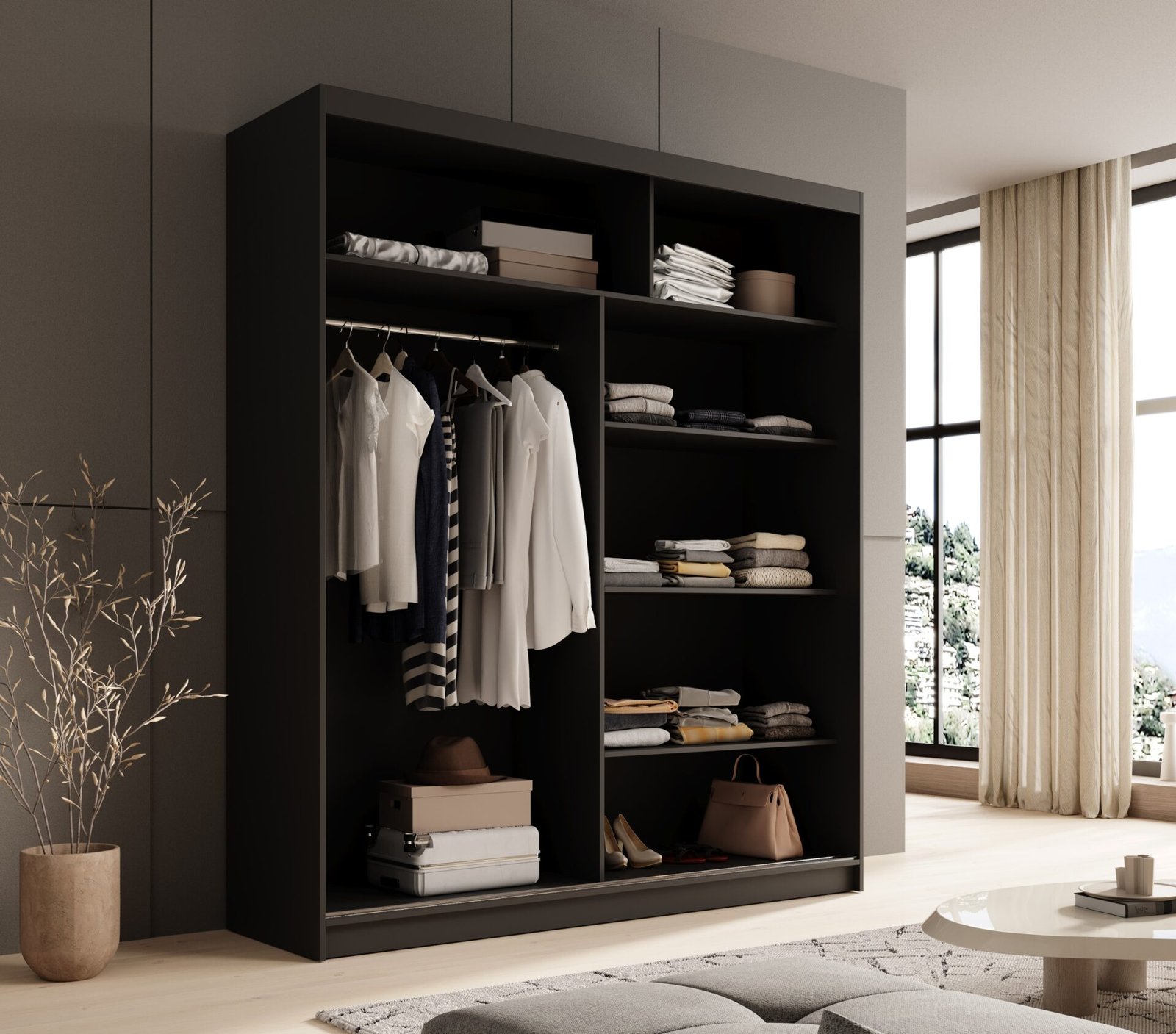 Nico 180 black and white sliding wardrobe with mirror, ADRK - Image 3
