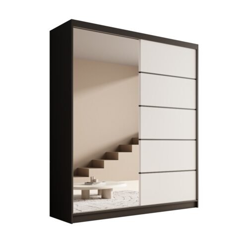 Nico 180 black and white sliding wardrobe with mirror, ADRK