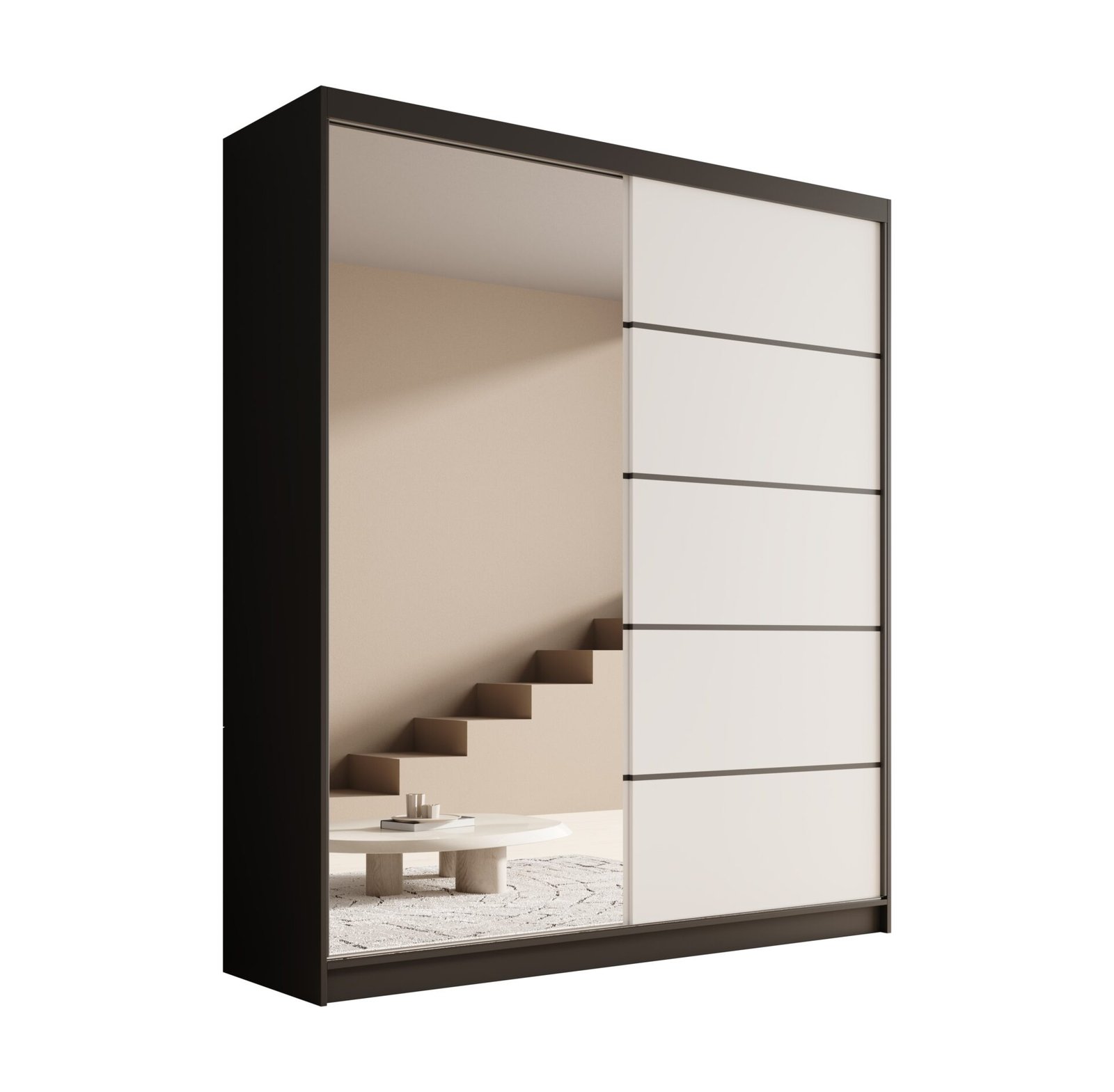 Nico 180 black and white sliding wardrobe with mirror, ADRK