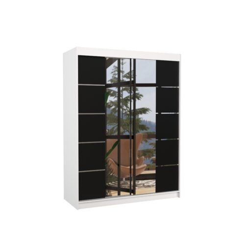 Sliding wardrobe with mirror NORDIC 150 white/black ADRK