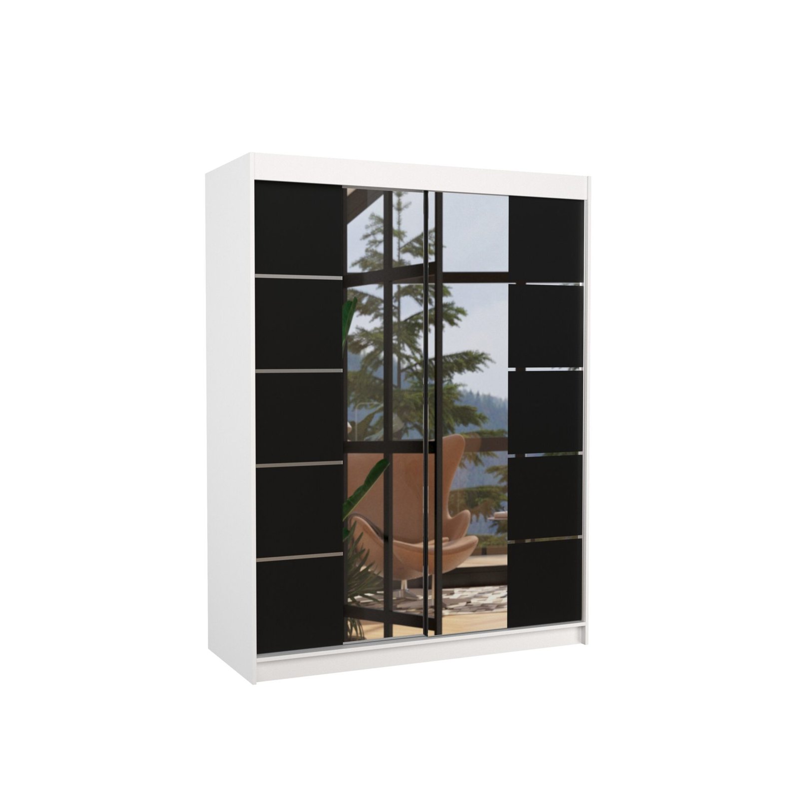 Sliding wardrobe with mirror NORDIC 150 white/black ADRK