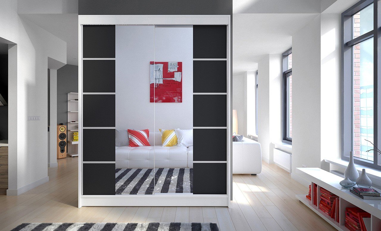 Sliding wardrobe with mirror NORDIC 150 white/black ADRK - Image 2