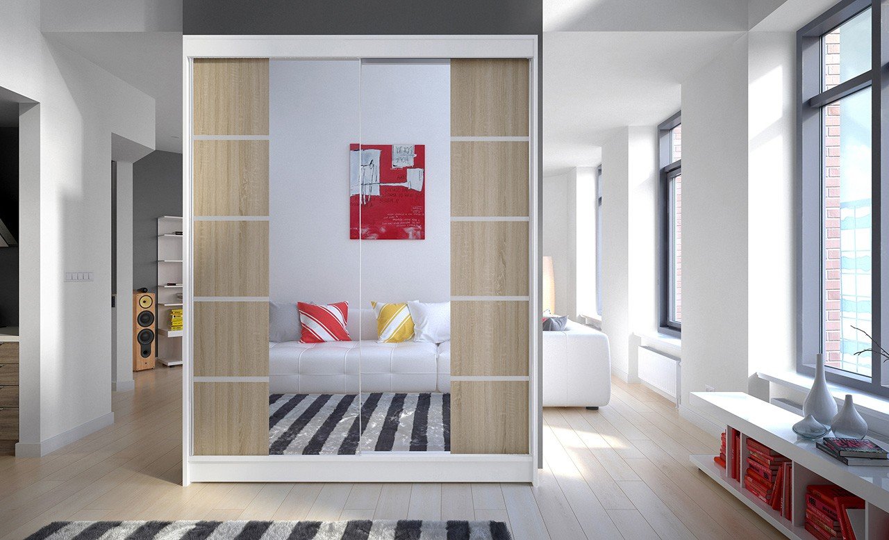Sliding wardrobe with mirror NORDIC 150 white/Sonoma ADRK - Image 2