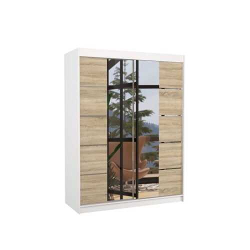 Sliding wardrobe with mirror NORDIC 150 white/Sonoma ADRK