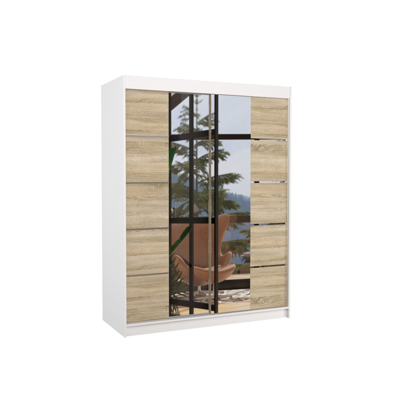 Sliding wardrobe with mirror NORDIC 150 white/Sonoma ADRK