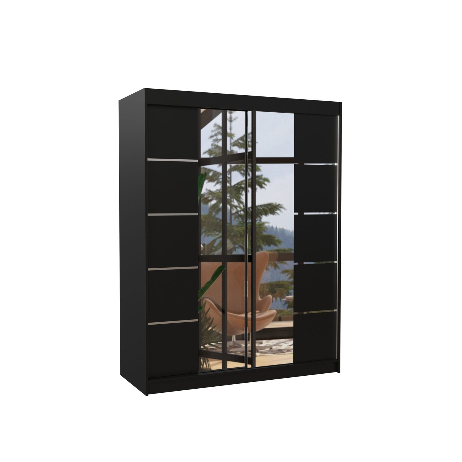 Sliding wardrobe with mirror NORDIC 150 black ADRK