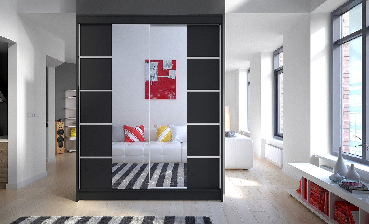 Sliding wardrobe with mirror NORDIC 150 black ADRK - Image 2