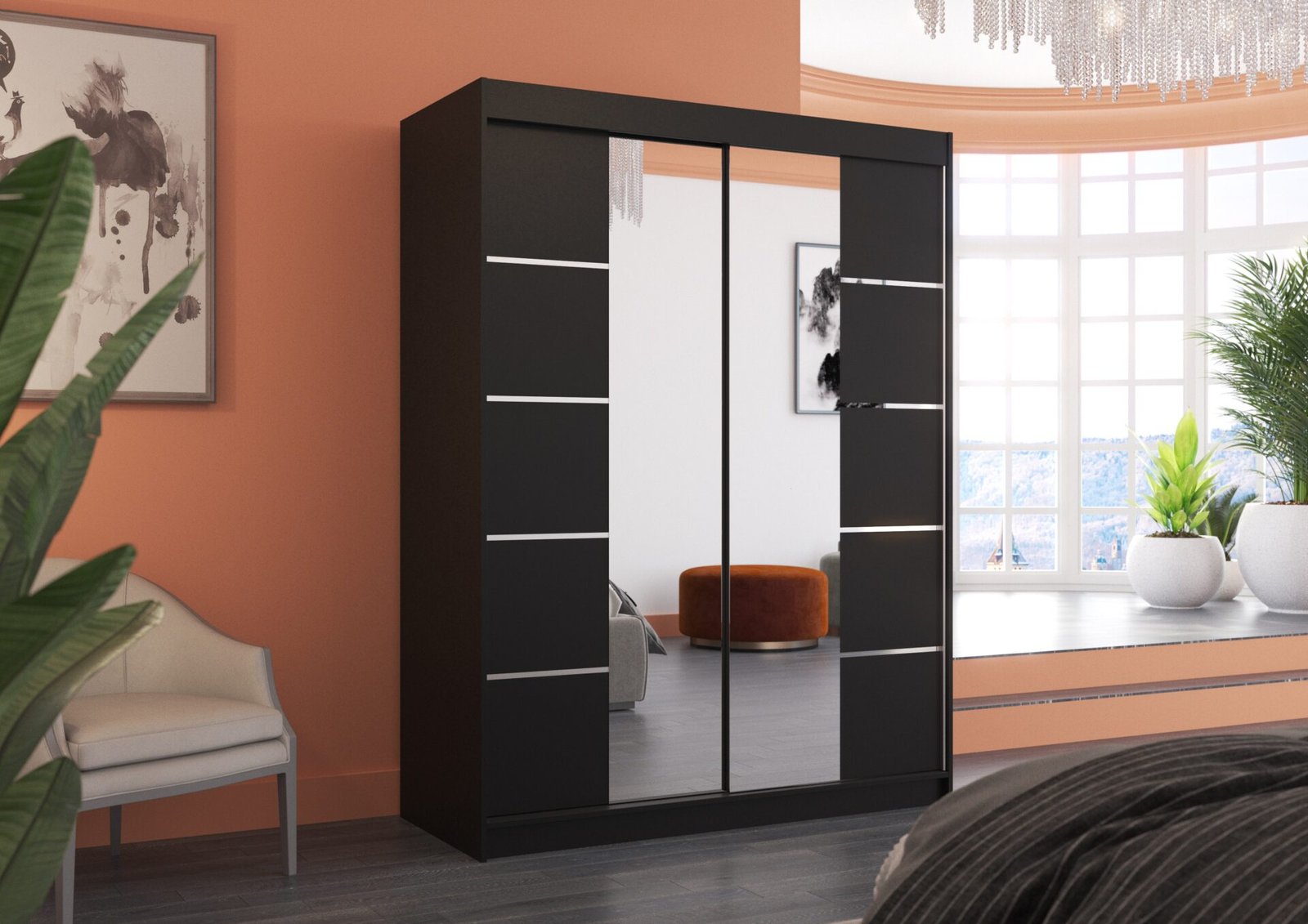 Sliding wardrobe with mirror NORDIC 150 black ADRK - Image 3