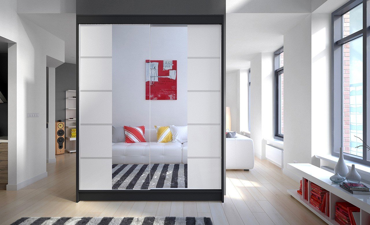 Sliding wardrobe with mirror NORDIC 150 black/white ADRK - Image 2