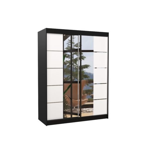 Sliding wardrobe with mirror NORDIC 150 black/white ADRK