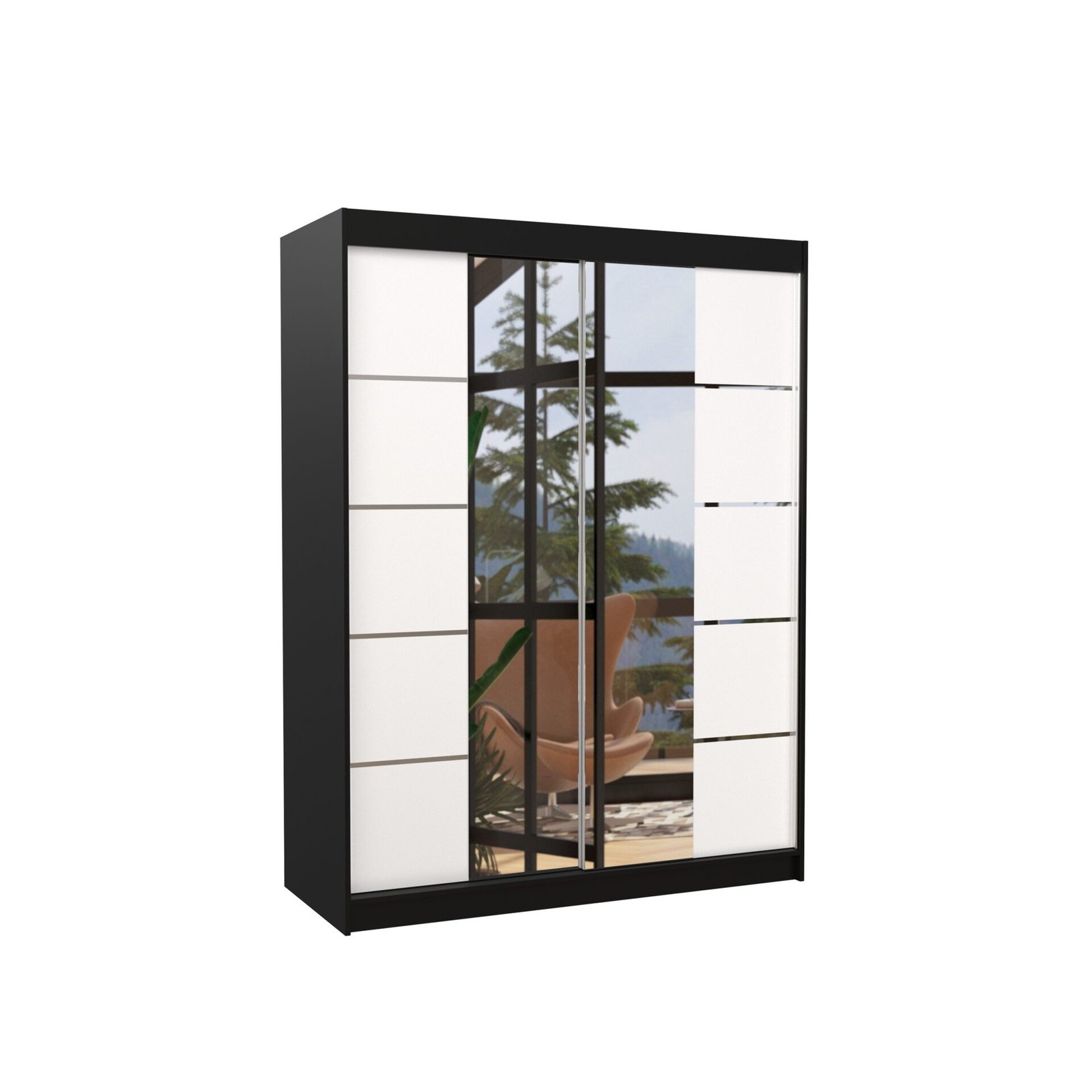 Sliding wardrobe with mirror NORDIC 150 black/white ADRK