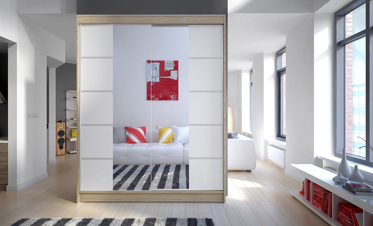 Sliding wardrobe with mirror NORDIC 150 Sonoma/White ADRK - Image 2